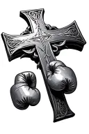 religious cross made out of metal with boxing gloves tattoo design idea