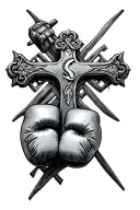 religious cross made out of metal with boxing gloves tattoo design idea