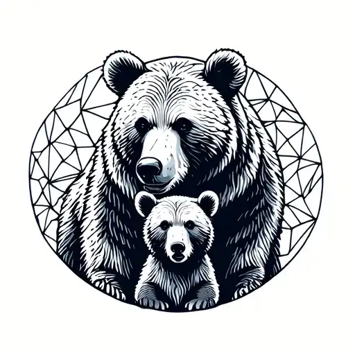 Mama Bear and cub playing tattoo design idea