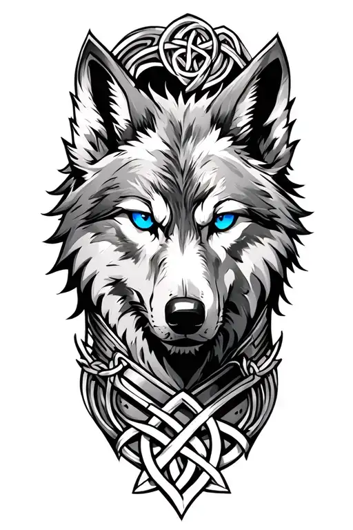 wolf with blue eyes on armor tattoo design featuring Celtic trinity knot  tattoo design idea