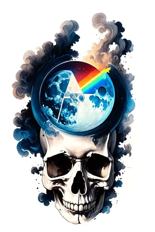 Dark Side Of Moon prism inside a skull tattoo design idea