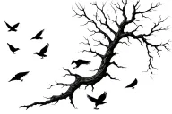 dead pine tree with crows flying tattoo design idea
