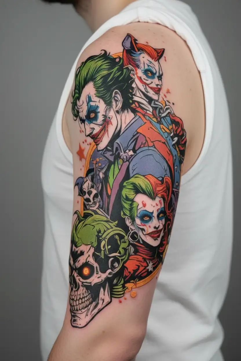 joker Harley Quinn space elements tattoo design idea