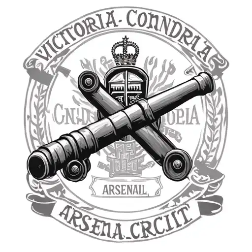 arsenal fc cannon logo with witing design "Victoria Concordia crescit" tattoo design idea