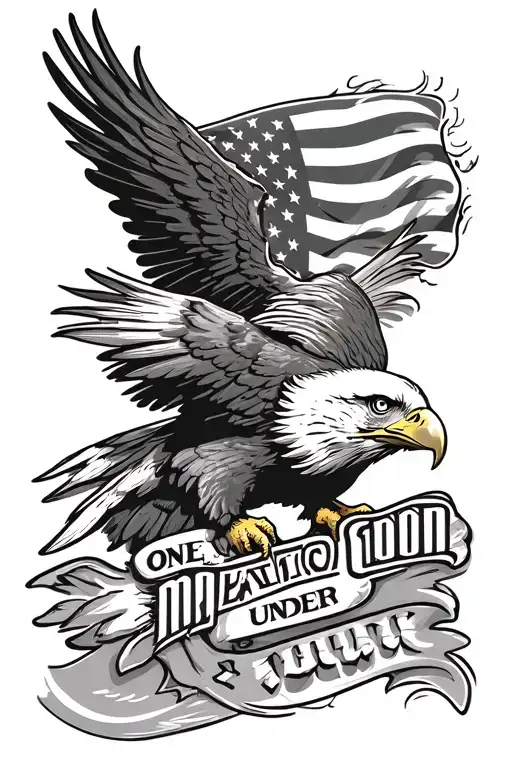 patriotic eagle with American flag forwards with the phrase "one nation under God" tattoo design idea