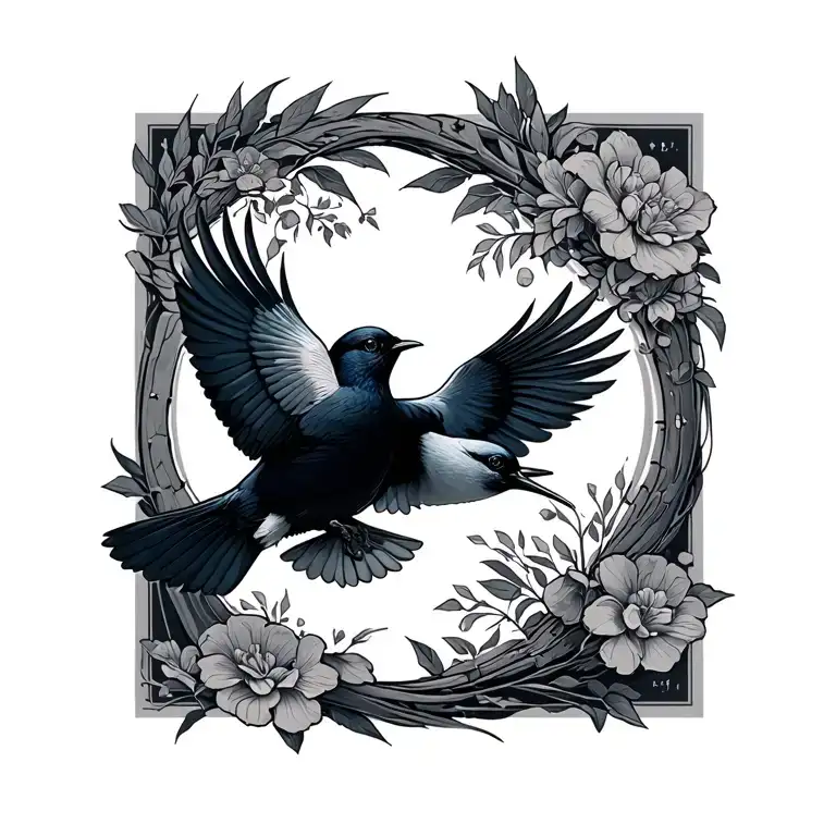 mom birds flying tattoo design idea