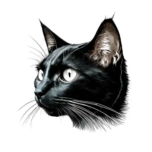 Black cat looks to the right, the Linish head looks like a link tattoo design idea