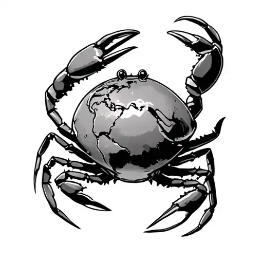 Crab holding globe inside tattoo design idea