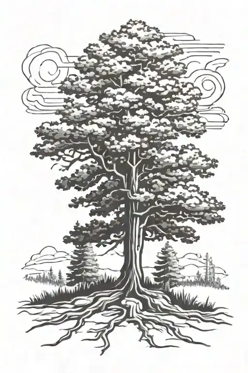 longleaf pine tree forest tattoo design idea