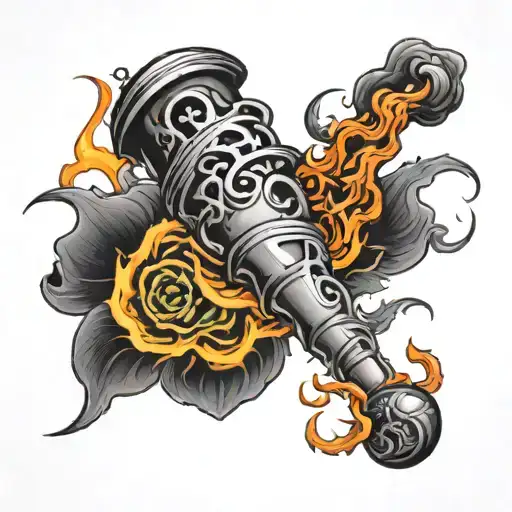 Tornado with flames left arm sleeve tattoo design idea
