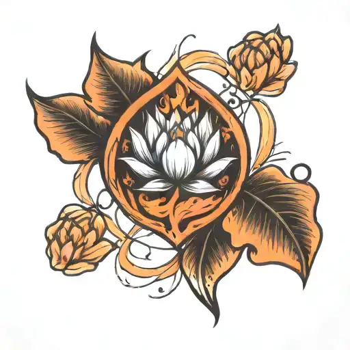 Heart Fire and Lotus Flower tattoo design idea