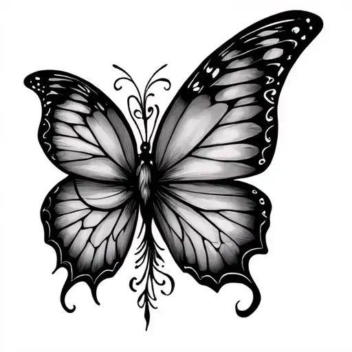 Create a blackwork style butterfly tattoo image with thin lines, gothic style tattoo design idea
