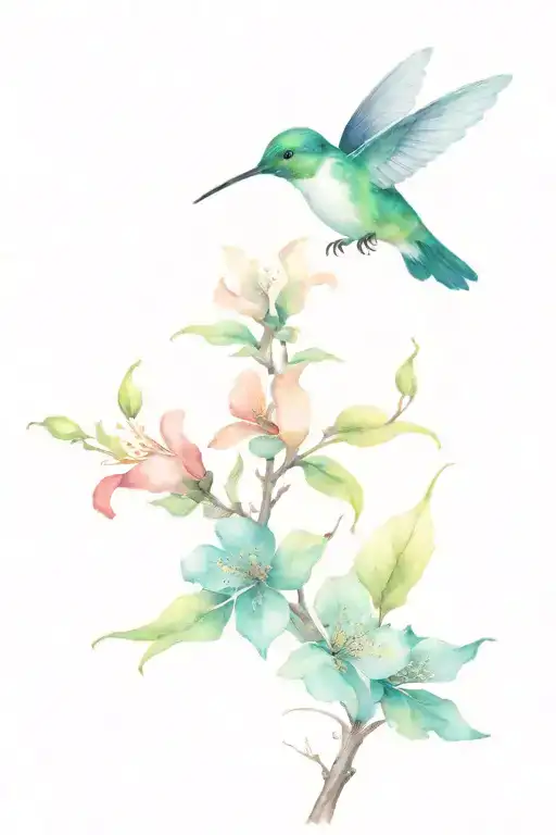 hummingbird and Bradford pear tree branch tattoo design idea