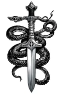 knights Templar sword with snake wrapped around the sword. include the phrase if I knew it all then, would I do it again tattoo design idea