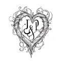 heart with J AND p initials intertwined tattoo design idea