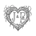 heart with J AND p initials intertwined tattoo design idea