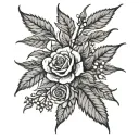 Rose hip and stars willow branches tattoo design idea