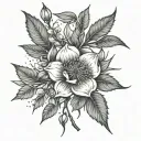 Rose hip and stars willow branches tattoo design idea