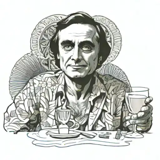 carl sagan wearing a sarong around his waist and drinking a martini tattoo design idea