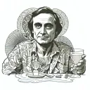 carl sagan wearing a sarong around his waist and drinking a martini tattoo design idea