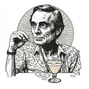 carl sagan wearing a sarong around his waist and drinking a martini tattoo design idea