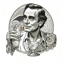 carl sagan wearing a sarong around his waist and drinking a martini tattoo design idea