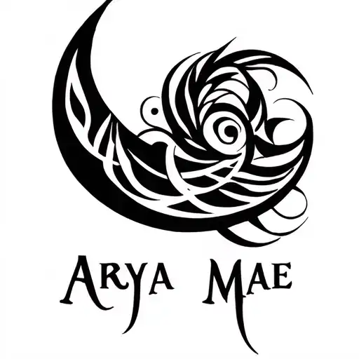 Arya Mae written in crescent moon shape tattoo design idea