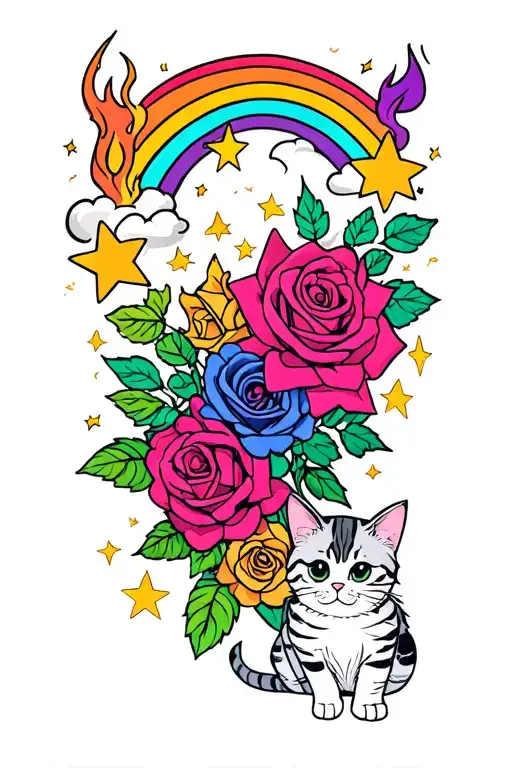 roses, rainbows, fire engines, cats, stars, galaxy tattoo design idea