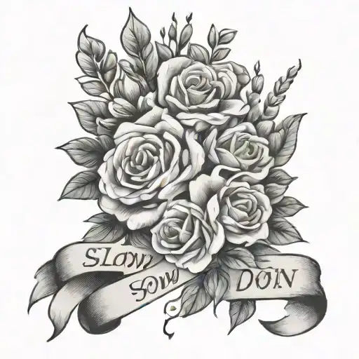 slow down you're doing fine bouquet tattoo design idea