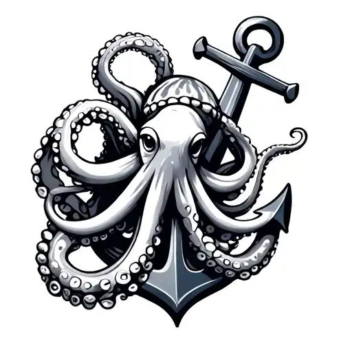 octopus tentacles wrapped around anchor tattoo design idea