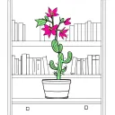 blossomed christmas cactus on a shelf filled with books tattoo design idea