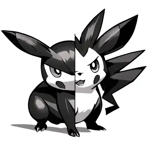 half shiny Pikachu fused with half shiny Lucario tattoo design idea