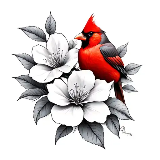cardinal and dogwood flower intertwined tattoo design idea