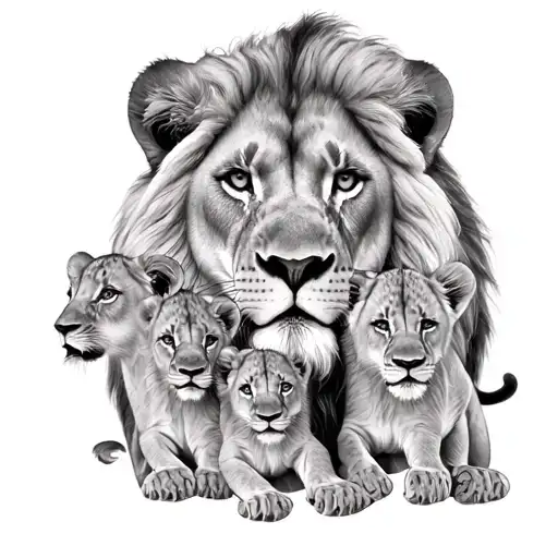 King Lion with 3 cubs tattoo design idea
