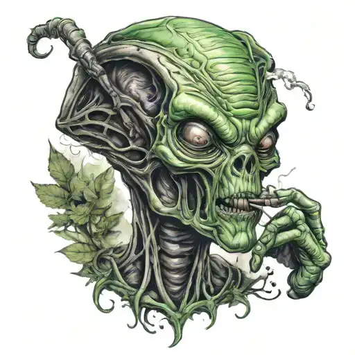 Alien smoking weed tattoo design idea