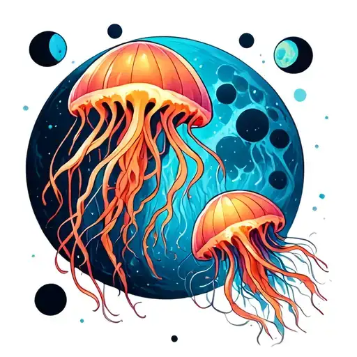 Jellyfish and the Moon phases intertwined tattoo design idea