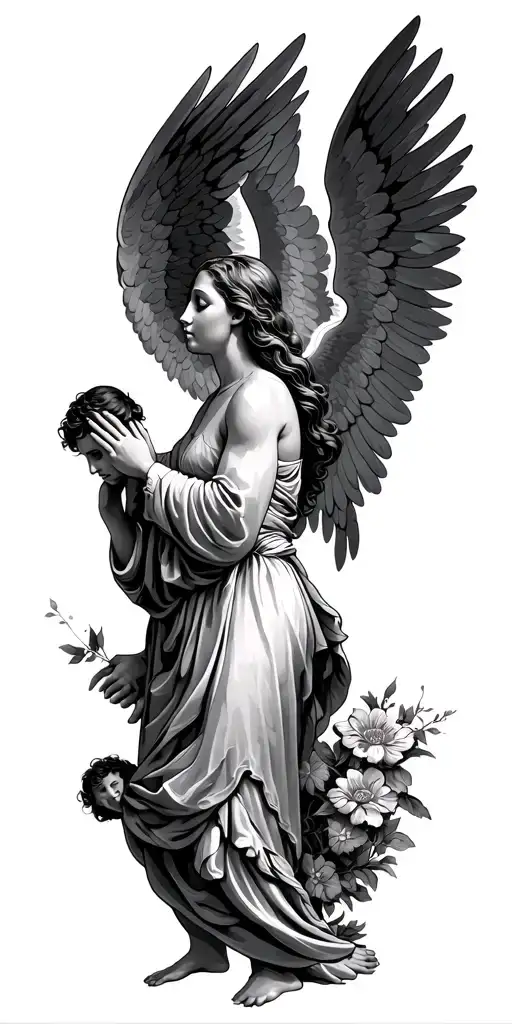 The Angel Gabriel giving me my back, the family in the prayer room, economic prosperity. tattoo design idea