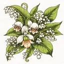 lily of the valley and hawthorn flower with roman numberals inside  tattoo design idea