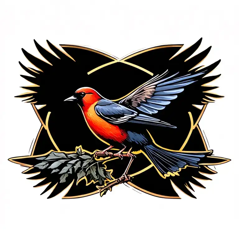redwinged blackbird flying away tattoo design idea