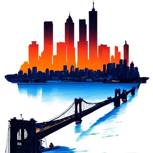 skyline of Philly showing the Betsy Ross bridge and shadowing of the water  tattoo design idea