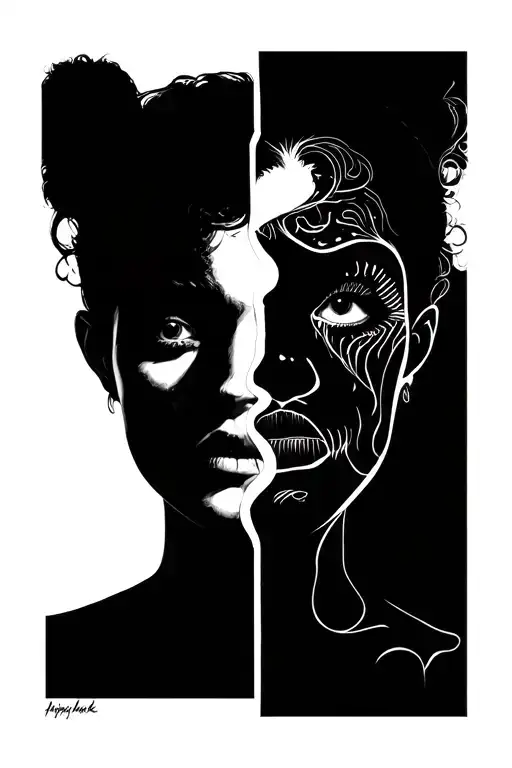 split personality happy sad tattoo design idea