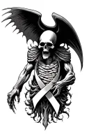 grimo reaper dying representing colon cancer ribbon tattoo design idea