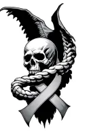 grimo reaper dying representing colon cancer ribbon tattoo design idea