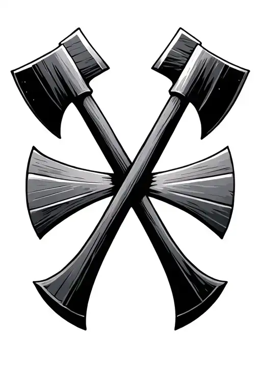 Two crossed minimalist axes - one larger, one smaller (symbol of the father and son). tattoo design idea