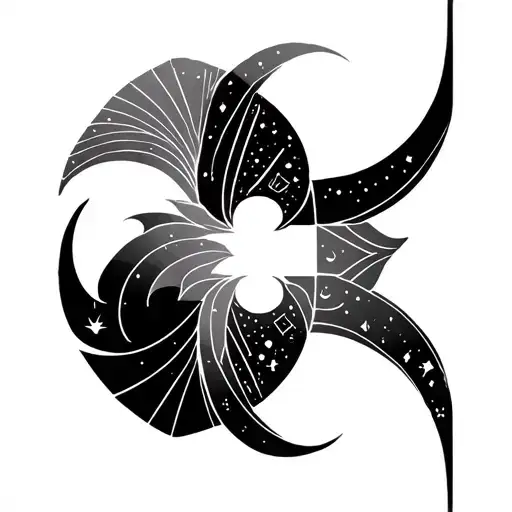 minimalist and elegant symbol which brings together the astro signs: Aries, Sagittarius, Pisces, Capricorn and Gemini tattoo design idea