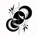 minimalist and elegant symbol which brings together the astro signs: Aries, Sagittarius, Pisces, Capricorn and Gemini tattoo design idea