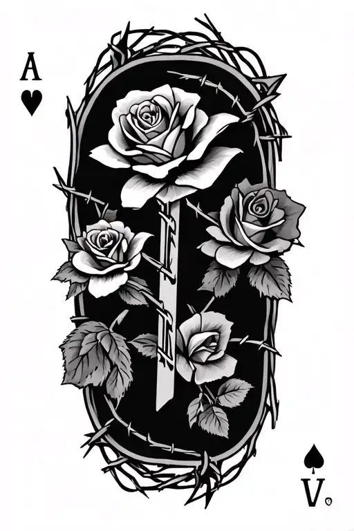 Western,Playing Cards, Roses,Barbed wire,Cross tattoo design idea