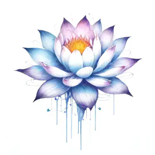 add trajectories surrounding lotus. use dark space themed colors and replace the lighter pedals with darker colors tattoo design idea