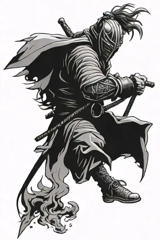 masked ronin alone tattoo design idea