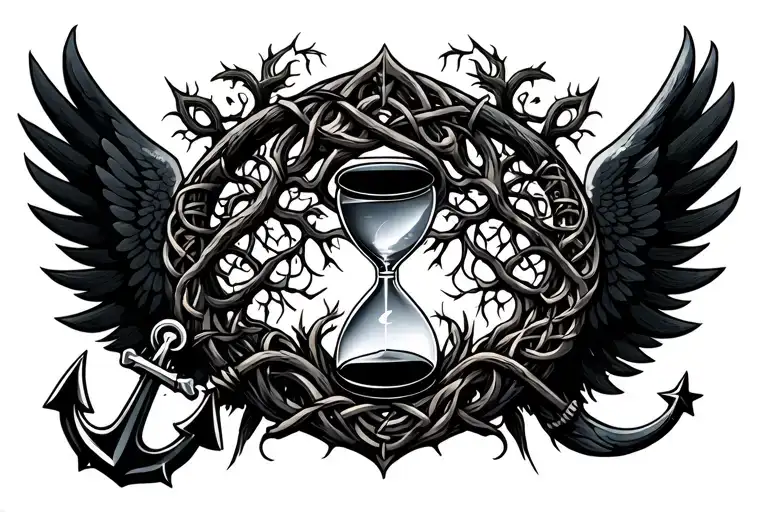 tree of life, hourglass, celtic anchor, and wings all intertwined  tattoo design idea